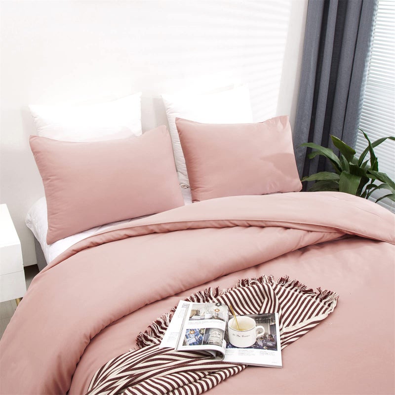 Cottonight Pink Comforter Set Full Blush Pink Bedding Set for Girls Women Mauve Quilts Blanket Solid Color Dusty Rose Comforter Set with 2 Pillowcases - Image 4